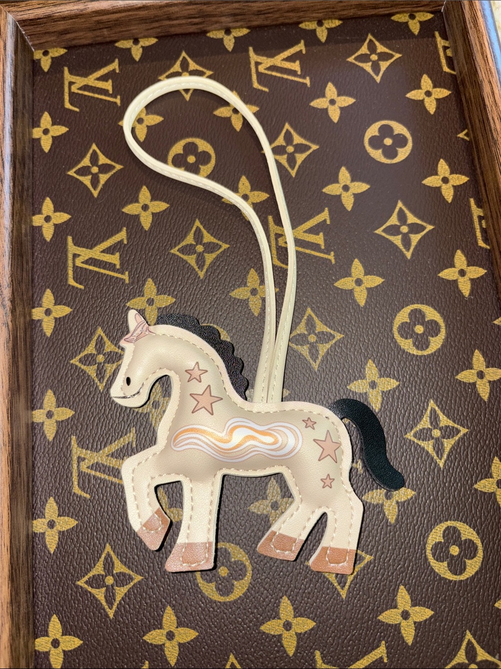 cream Horse Charm Bag Pendant with Black Mane and Tan Accents